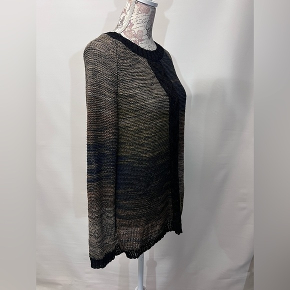 CURIO NY‎ Black and taupe blended open knit sweater size L - Picture 5 of 13